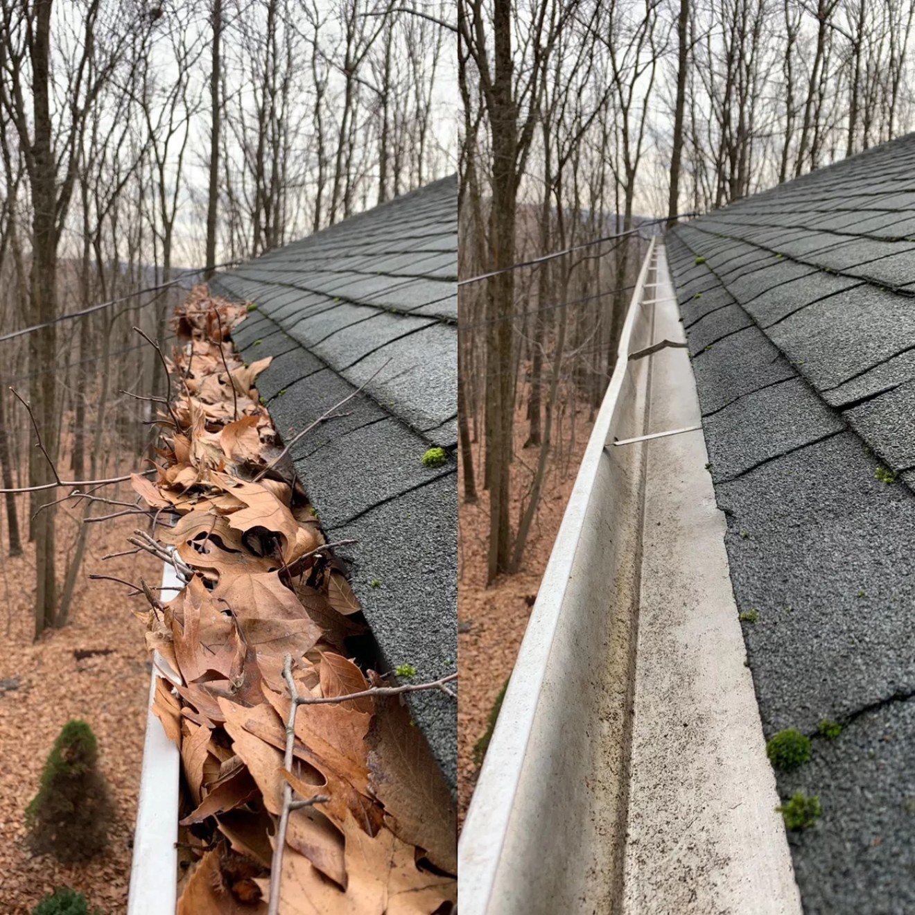 Gutter cleaning before and after in Lincoln, NE